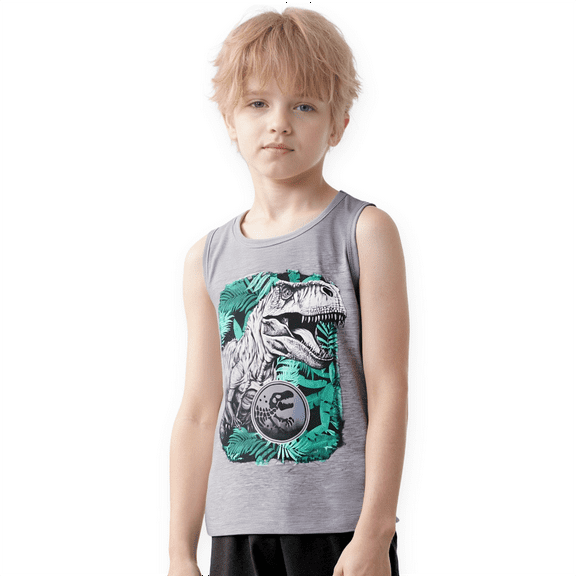 PatPat Kid Boys Sleeveless Dinosaur Pattern Tee with Black Shorts 2 Pieces Outfit Set Sizes 5-12