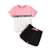 PatPat Kid Girl 2 Pieces Outfits Color Block Short Sleeve T-Shirt and Athletic Shorts Summer Set Sizes 5-12