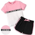 thumbnail image 1 of PatPat Kid Girl 2 Pieces Outfits Color Block Short Sleeve T-Shirt and Athletic Shorts Summer Set Sizes 5-12, 1 of 6