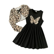 PatPat Kid Girl Butterfly Print Dress and Leopard Cardigan 2Pcs Set Size 5-12