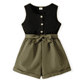 thumbnail image 1 of PatPat Kid Girl Button Design Sleeveless Belted Splice Romper Jumpsuit Shorts,Sizes 4Y-12Y,One Piece, 1 of 6
