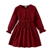 PatPat Kid Girl Sweet 3D Bowknot Long Sleeve Red Dress Size 5-12