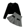 thumbnail image 1 of PatPat Kid Girls Black Skirt Set Velvet Crop Top and Houndstooth Pleated Skirt 2 Pieces Outfit Set Size 5-12, 1 of 6