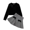 thumbnail image 1 of PatPat Kid Girls Black Skirt Set Velvet Crop Top and Houndstooth Pleated Skirt 2 Pieces Outfit Set Size 5-12, 1 of 8