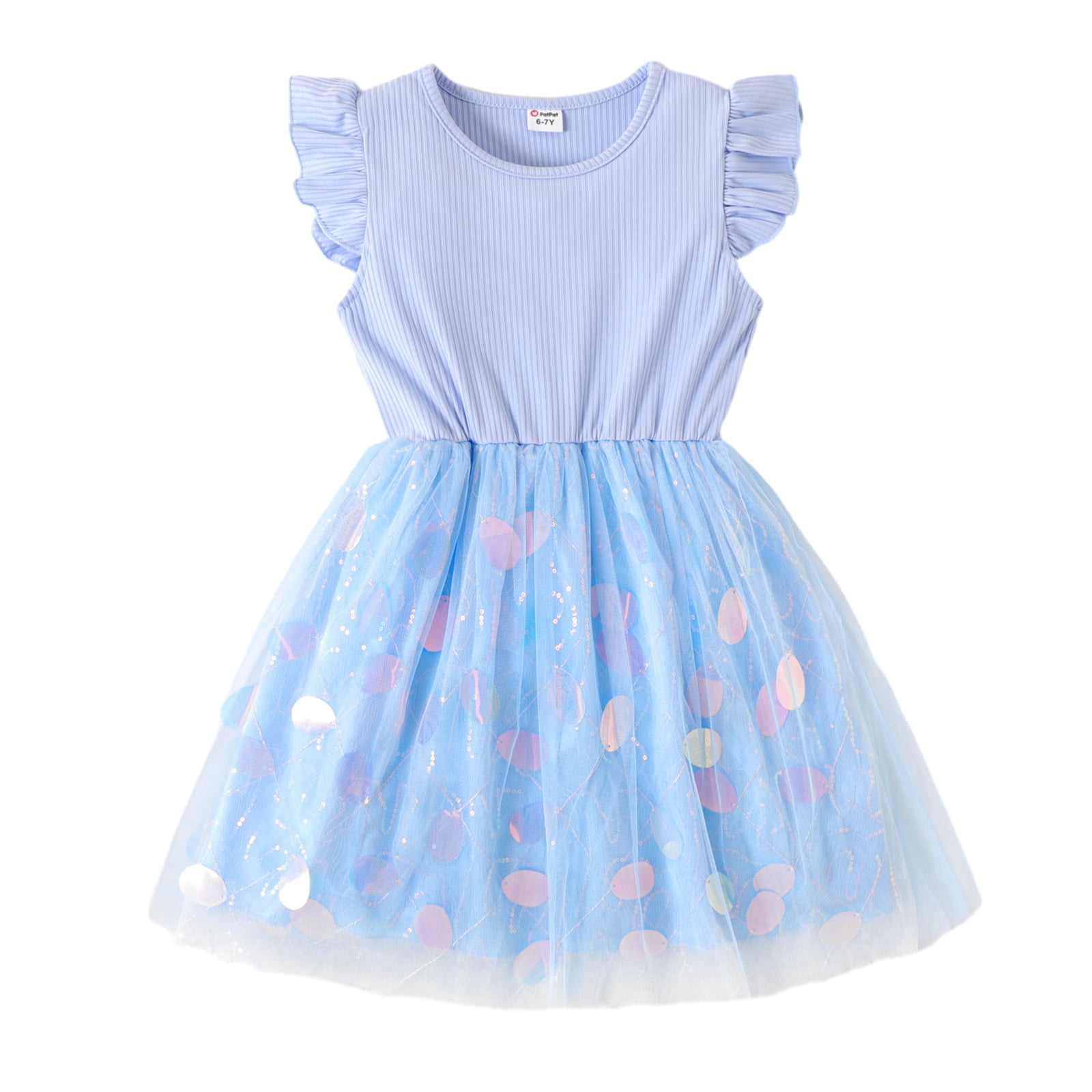 PatPat Kid Girls Dress Princess Party Dress Ruffle Sleeve Polka Dots Mesh  Dress Sizes 5-12 - Walmart.com