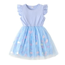 PatPat Kid Girls Dress Princess Party Dress Ruffle Sleeve Polka Dots Mesh Dress Sizes 5-12