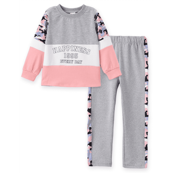 PatPat Kid Girls Pullover Printed Colorblock Sweatshirt and Joggers Set 2 Piece Sizes 4-12