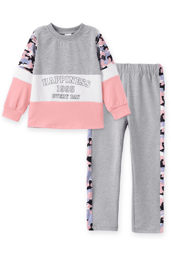 Kid Girls Pullover Printed Colorblock Sweatshirt and Joggers Set 2 Piece Sizes 4-12