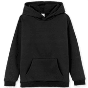 PatPat Kids Boys Girls Fleece Hoodie Pullover Sweatshirt with Pocket Warm Long Sleeve Hooded Top Black Sizes 4-14 Years