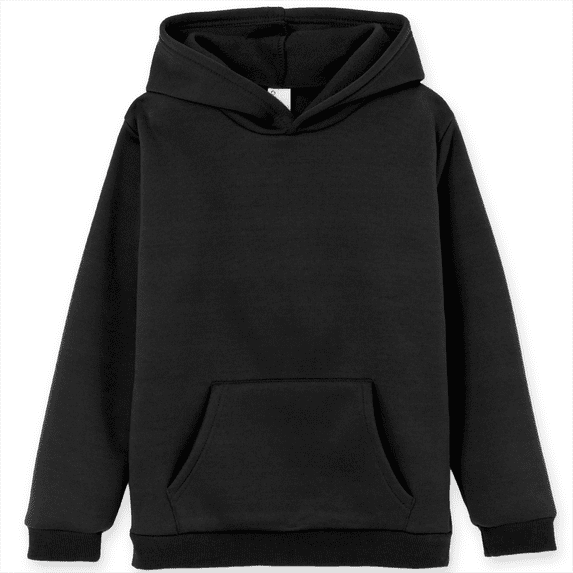 PatPat Kids Boys Girls Fleece Hoodie Pullover Sweatshirt with Pocket Warm Long Sleeve Hooded Top Black Sizes 4-14 Years