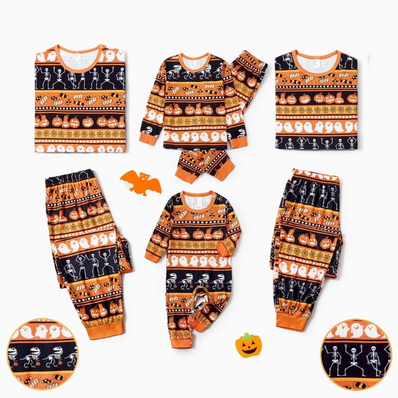 PatPat Toddler Pajamas Halloween Pajamas Family Matching Dinosaur Ghost and Pumpkin Print Long Sleeve Top and Pants Pj Sets 4-5 Years