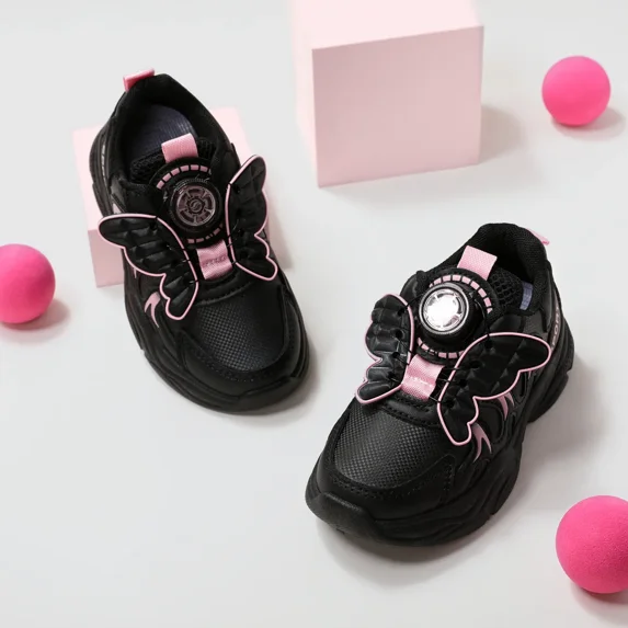 PatPat Girls Athletic Sneakers Flight Butterfly Design Adjustable Elastic Button Tennis Running Fashion Kids Back to School Shoes (Big/Little Kids)