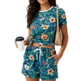 thumbnail image 1 of PatPat Lounge Sets for Women 2 Piece Pajama Set Vacation Outfits Short Sleeve Top and Shorts Trendy Home and Street Loungewear with Drawstring Pockets, Tibetan Blue, S, 1 of 12