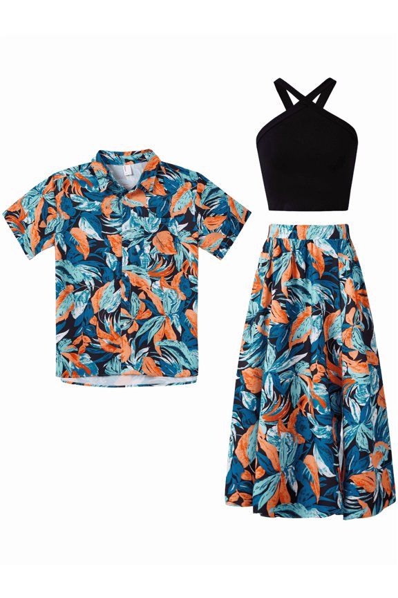 Mens Dress Shirts Hawaiian Shirt Couple Matching Tropical Floral Vacation Beach Shirt for Men Couple Gifts,S-XL