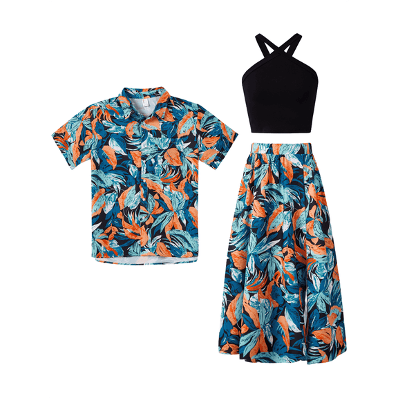 PatPat Mens Dress Shirts Hawaiian Shirt Couple Matching Tropical Floral Vacation Beach Shirt for Men Couple Gifts,S-XL