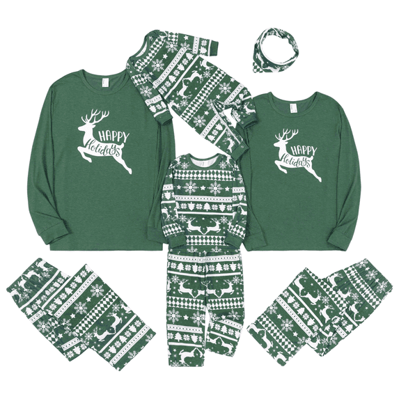 PatPat Christmas Pajamas for Men Family Matching 2 Pieces PJs Set Letter Prints Top & Pants Holiday Sleepwear with Socks, Green, M