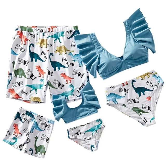 PatPat Mens Swim Trunks Dinosaur Beach Board Swim Shorts Family