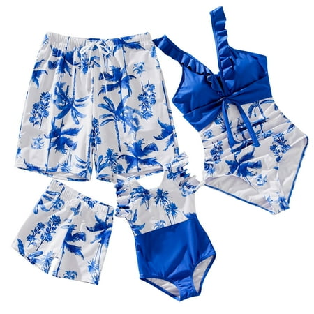 PatPat Mens Swim Trunks Tropical Beach Board Swim Shorts Family Matching Swimsuits Bathing Suit Set