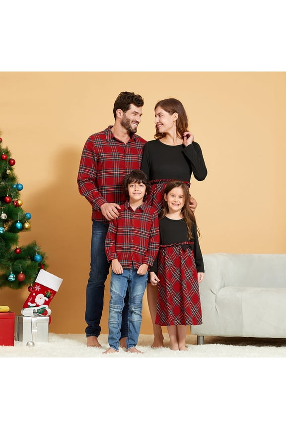Mommy and Me Dress Plaid Series Family Matching Couple Sets Dresses Polo Long Sleeve Shirts Rompers