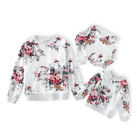 PatPat Mommy and Me Matching Sweatshirt Set,Floral Print Crewneck Drop Shoulder Long Sleeve T-Shirt Tops Romper for Girls Fall Outfit Clothes