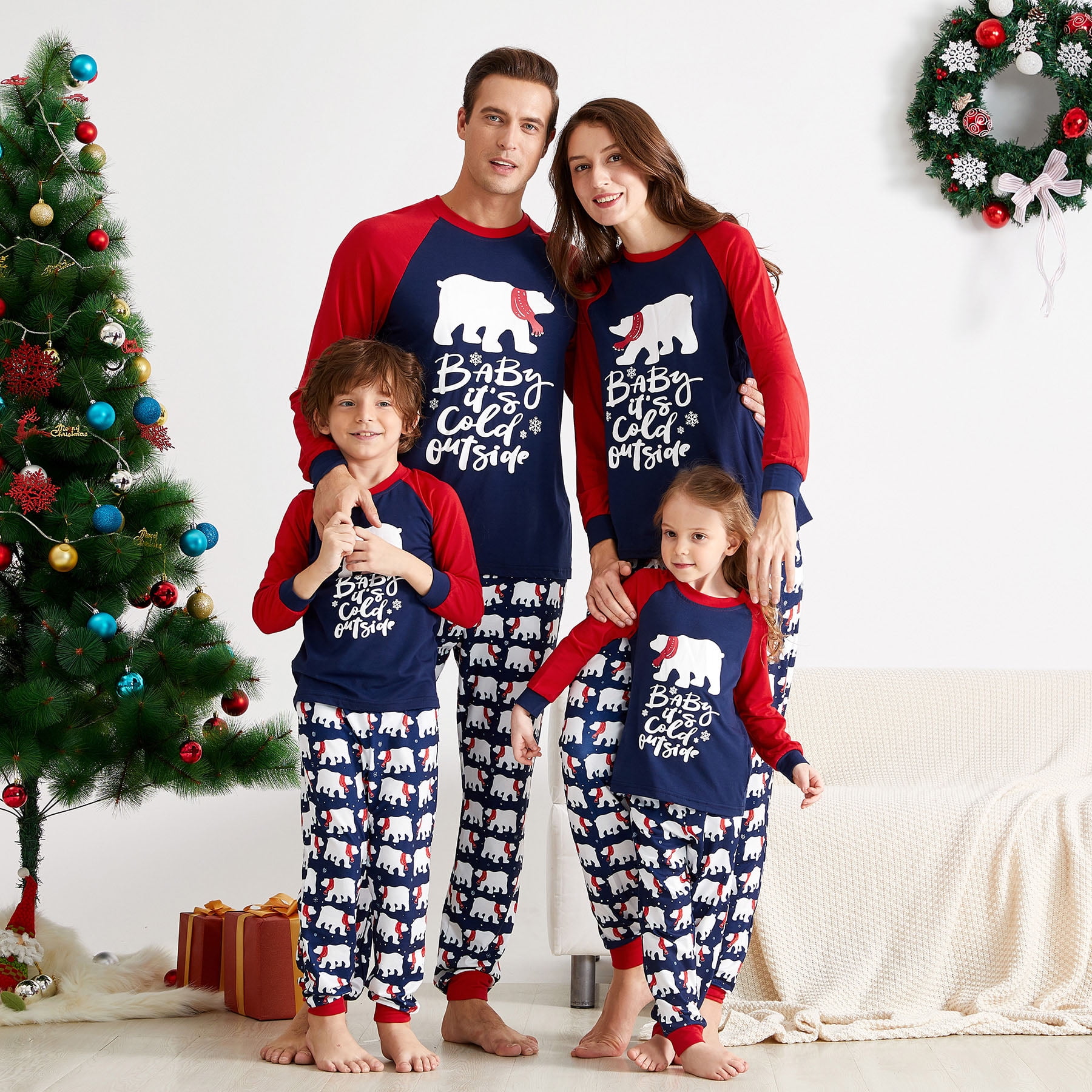 PatPat Mosaic Family Christmas Pjs Matching Sets Polar Bear Pajamas for Baby Kids Women Men