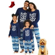 PATPAT Womens Pajama Sets Family Christmas Pajamas 2 Piece Long Sleeve Mosaic Letter Top Reindeer Pants Set Christmas Pjs Jammies Casual Loungewear Set with Socks Women M