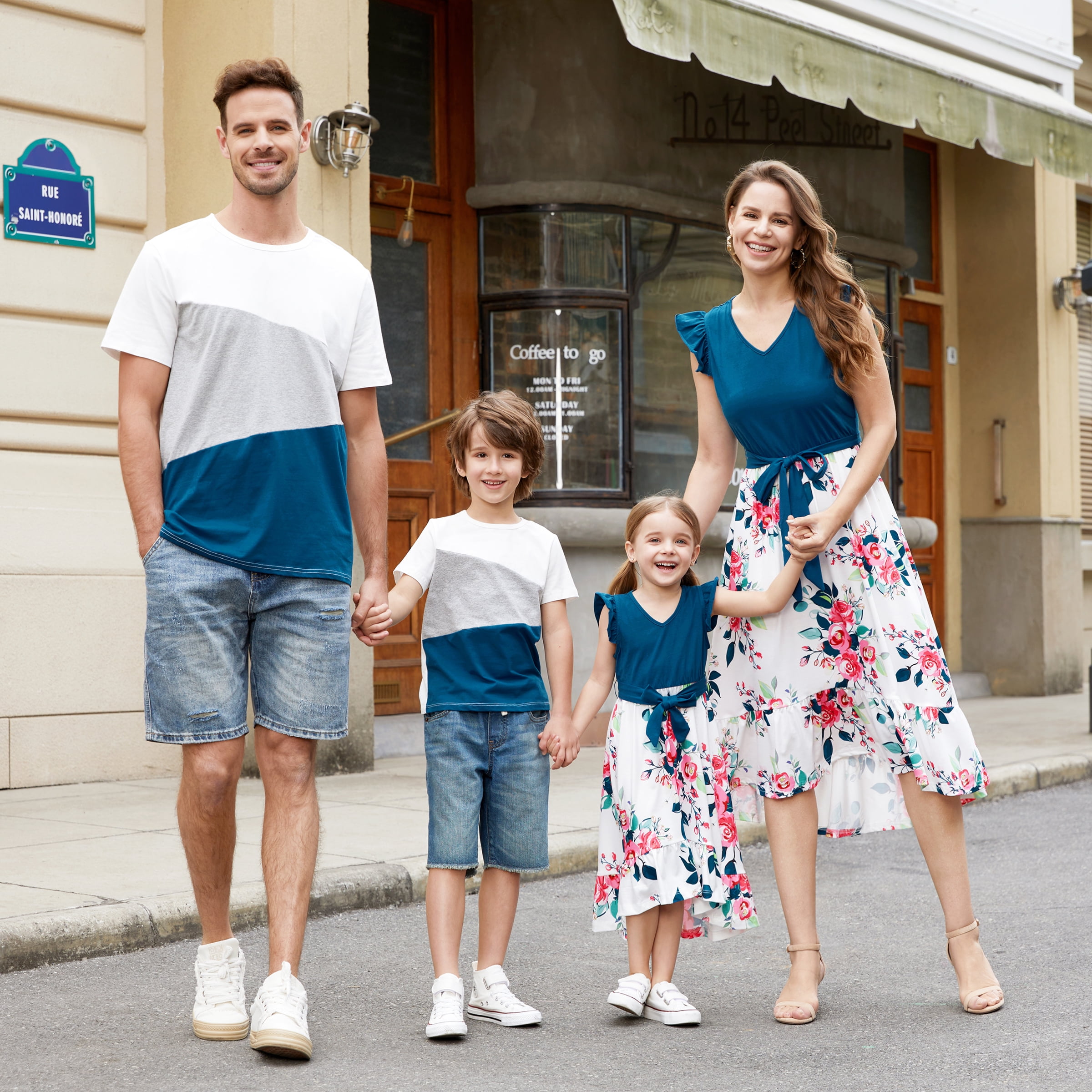 PatPat Mother s Day Family Matching Outfits Solid V Neck Mommy and Me Girl Dresses and T shirts Sets Women Dress