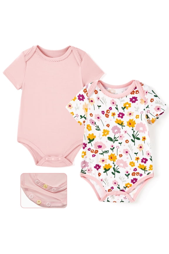 Newborn Baby Clothes Baby Girl Bodysuits Romper with Bamboo Viscose Short Sleeve Boys and Girls Newborn Infant Unisex Clothes 2Pack