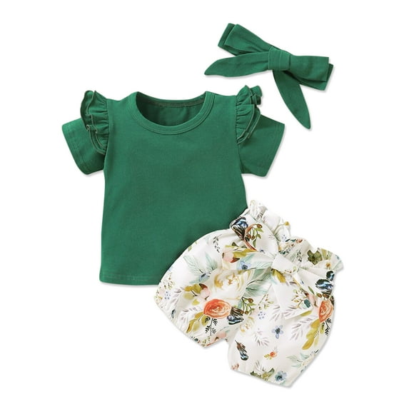 PatPat Newborn Baby Girl Clothes 100% Cotton 3pcs Baby Tee Short Sleeve Floral Outfit Set, 9-12 Months