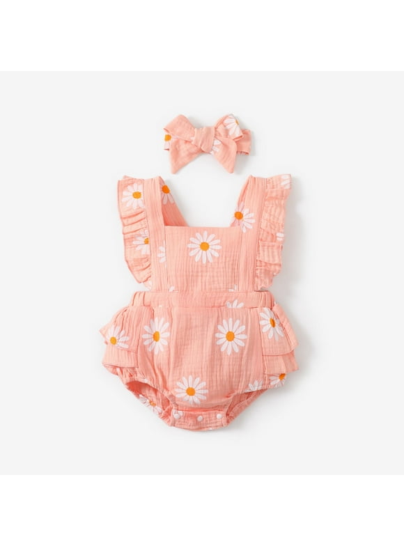 Newborn Baby Girl Clothes 100% Cotton Baby Romper Sleeveless Short Jumpsuit Summer Clothes Outfit Set, 0-3 Months