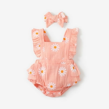 PatPat Newborn Baby Girl Clothes 100% Cotton Baby Romper Sleeveless Short Jumpsuit Summer Clothes Outfit Set, 0-3 Months
