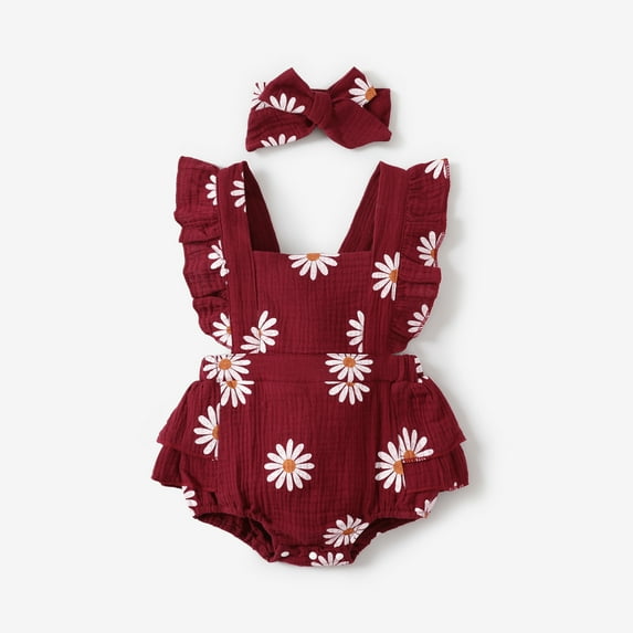 PatPat Newborn Baby Girl Clothes 100% Cotton Baby Romper Sleeveless Short Jumpsuit Summer Clothes Outfit Set, 0-3 Months