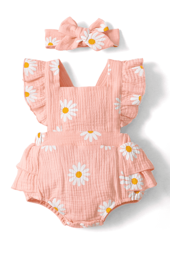 Newborn Baby Girl Clothes 100% Cotton Baby Romper Sleeveless Short Jumpsuit Summer Clothes Outfit Set, 0-3 Months