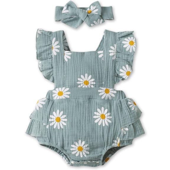PatPat Newborn Baby Girl Clothes 100% Cotton Easter Baby Romper Sleeveless Short Jumpsuit Summer Clothes Outfit Set, 0-3 Months