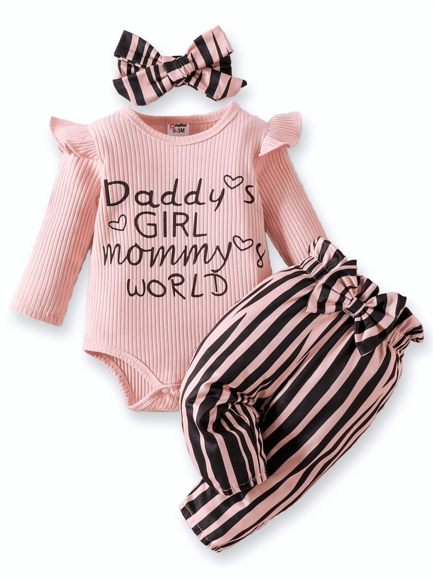 Newborn Baby Girls Clothes Long Sleeve Romper Jumpsuit Striped Pants Outfit Set, 3-6 Months