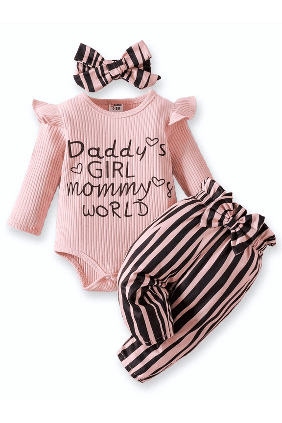 Newborn Baby Girls Clothes Long Sleeve Romper Jumpsuit Striped Pants Outfit Set, 3-6 Months