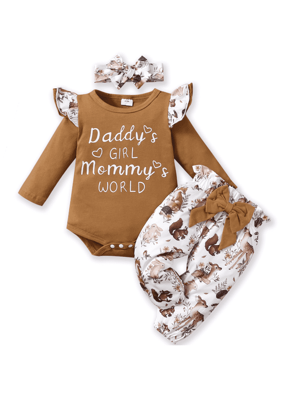 Newborn Baby Girls Cotton Clothes Long Sleeve Romper Jumpsuit Pants Outfit Set, 3-6 Months