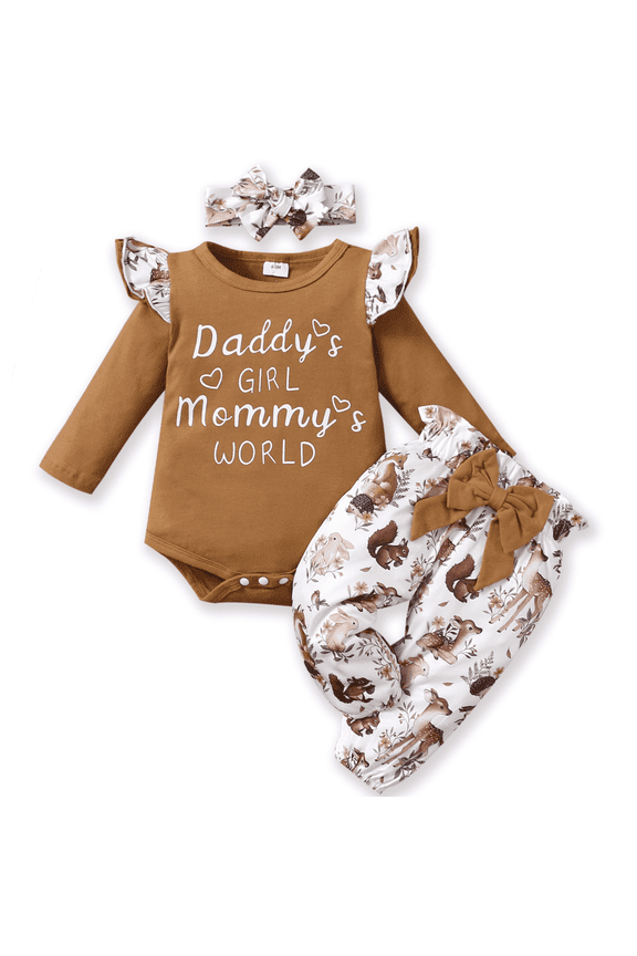 Newborn Baby Girls Cotton Clothes Long Sleeve Romper Jumpsuit Pants Outfit Set, 3-6 Months