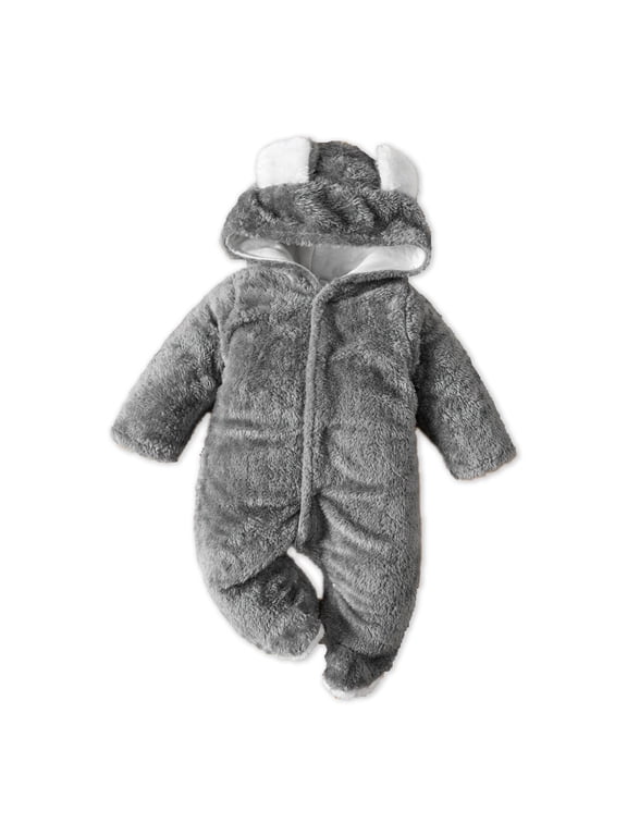 Newborn Bear Warmer Snowsuit Cotton Fleece Hooded Romper Jumpsuit for Baby Girls Boys