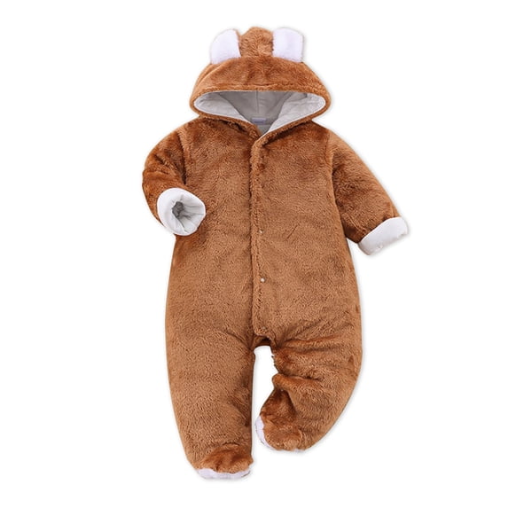 PatPat Newborn Bear Warmer Snowsuit Cotton Fleece Hooded Romper Jumpsuit for Baby Girls Boys