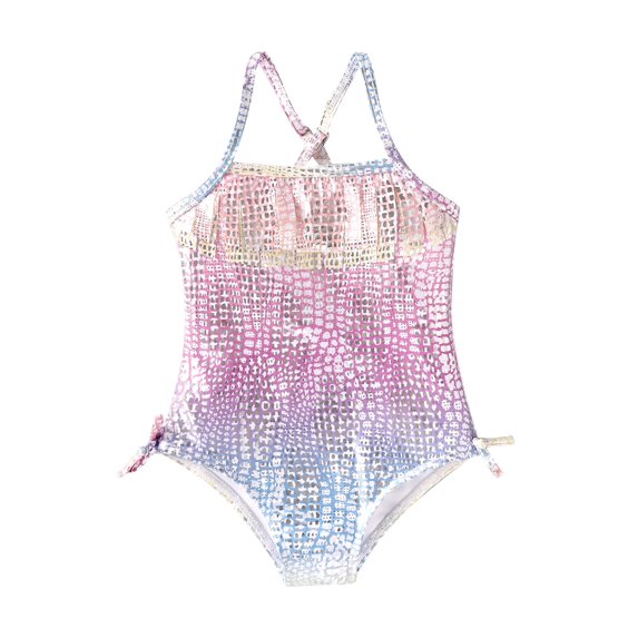 PatPat One Piece Swimsuits Toddler Girls Swimwear Sleeveless Gradual Plaid Graphic Bathing Suits, Pink, 5-6 Years