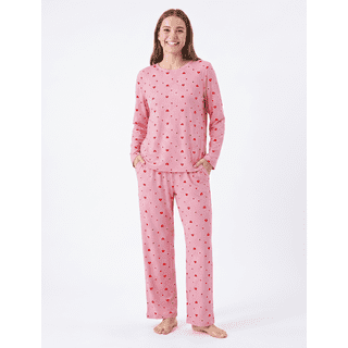 PatPat Pajamas for Women Set 2 Piece PJ Sets Heart Print Long Sleeve Womens Pajamas with Pockets, Pink, M