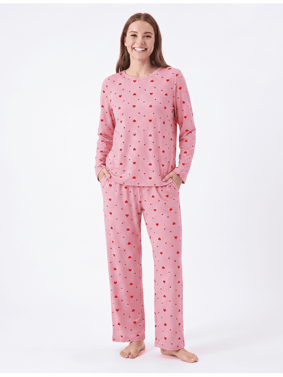 Pajamas for Women Set 2 Piece PJ Sets Heart Print Long Sleeve Womens Pajamas with Pockets, Pink, M