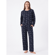 PatPat Pajamas for Women Set PJs Bow Print Long Sleeve Cute Pajama Sets with Pockets, Navy Blue, S