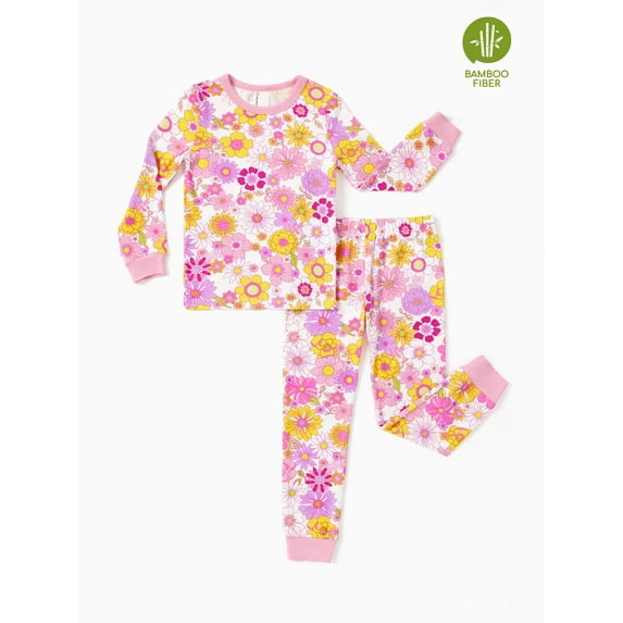 PatPat Girls Pajama Set Toddler Girls Clothes Viscose from Bamboo Pajamas Snug Fit Pj Set Kids 2-Piece Sleepwear Fall Pajamas Sizes 2-6 Years