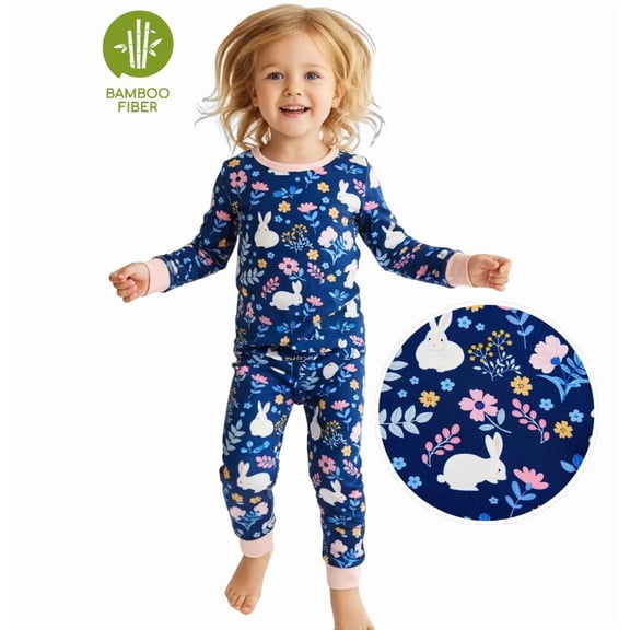 PatPat Girls Pajama Set Toddler Girls Clothes Viscose from Bamboo Pajamas Snug Fit Pj Set Kids 2-Piece Sleepwear Fall Pajamas Sizes 2-6 Years