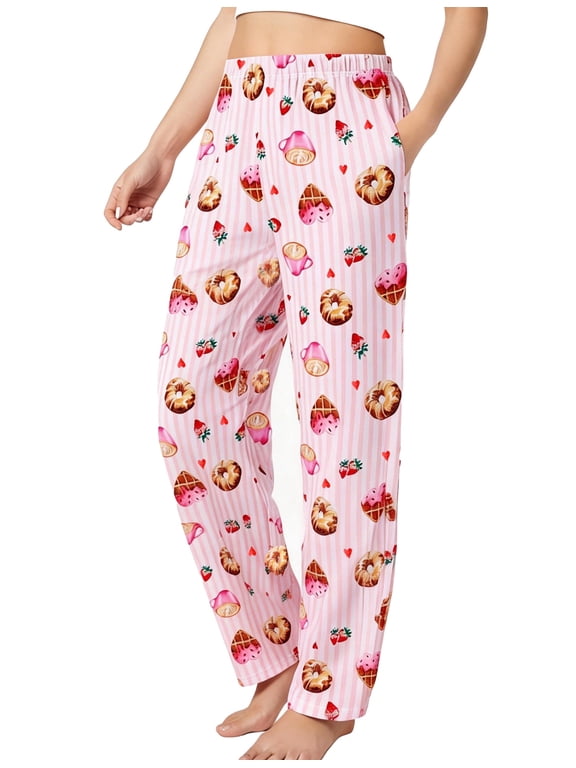 Pajama Pants for Women Lounge Pants Pink Sleep Pants Cute Loungewear Pjs Bottoms with Pockets, Pink, XL