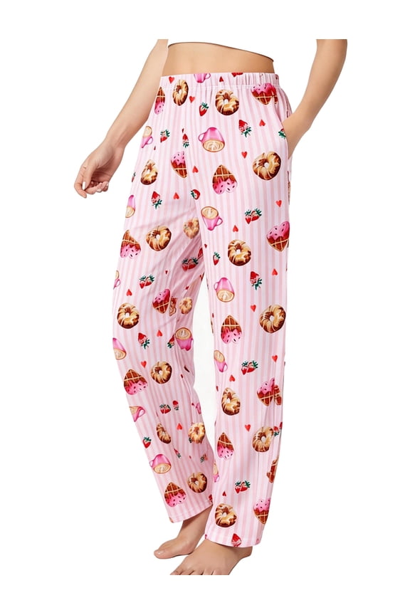 Pajama Pants for Women Lounge Pants Pink Sleep Pants Cute Loungewear Pjs Bottoms with Pockets Valentines Day Gifts, Pink, M