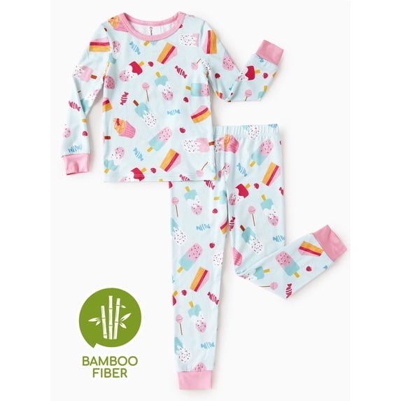 PatPat Pajamas Set Toddler Girls Clothes Viscose from Bamboo Snug Fit Pjs Graphic Top & Pants Kids 2 Piece Sleepwear Sets, Blue, 5T
