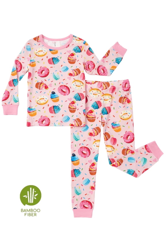 Pajamas Set Toddler Girls Clothes Viscose from Bamboo Snug Fit Pjs Graphic Top & Pants Kids 2-Piece Sleepwear Sets, Pink, 5T